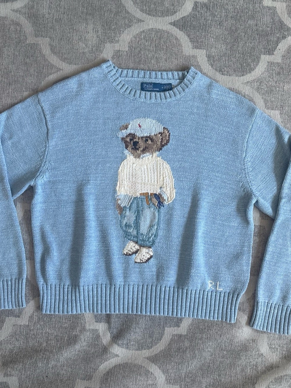 Polo by Ralph Lauren Light Blue Bear Crewneck Sweater M